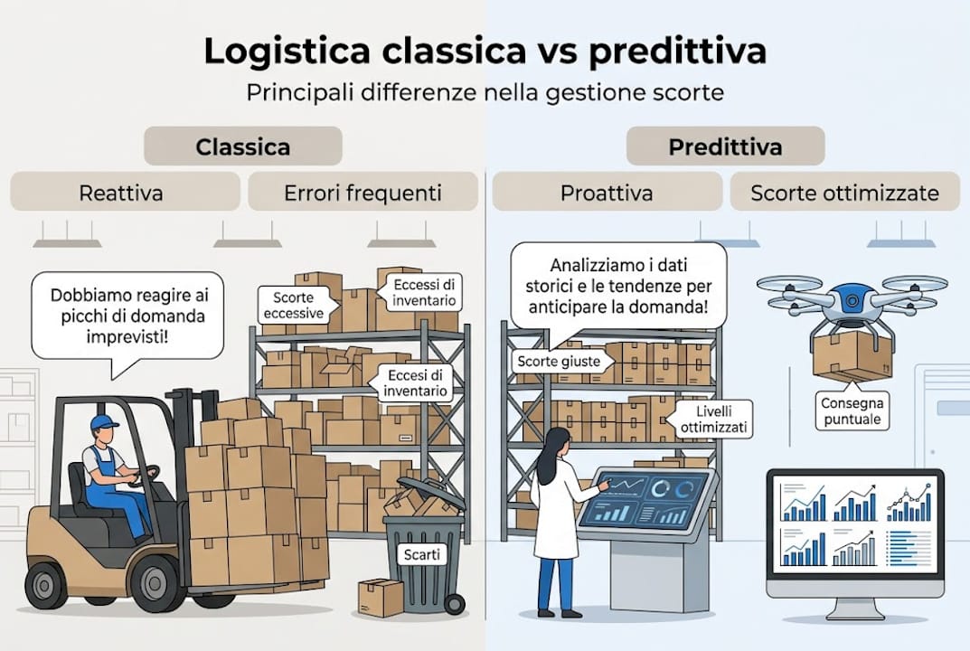 Infografica: differenze tra logistica tradizionale e logistica predittiva
