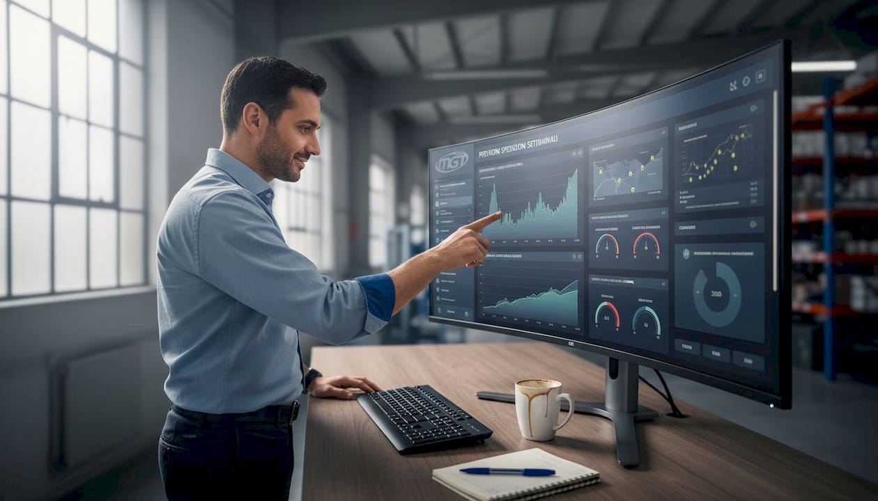 Addetto al controllo dei dati di magazzino tramite monitor