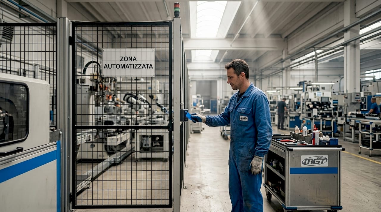 L’addetto si occupa del controllo degli accessi nelle aree industriali.