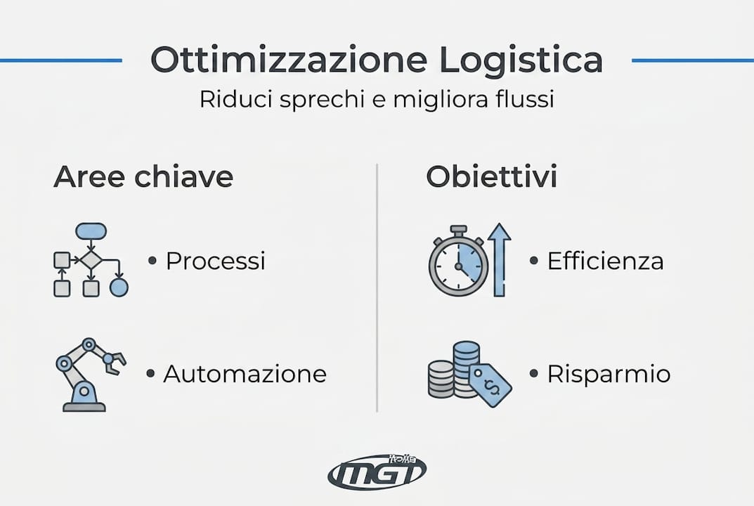 Infografica: come ottimizzare la logistica – aree strategiche e obiettivi da raggiungere