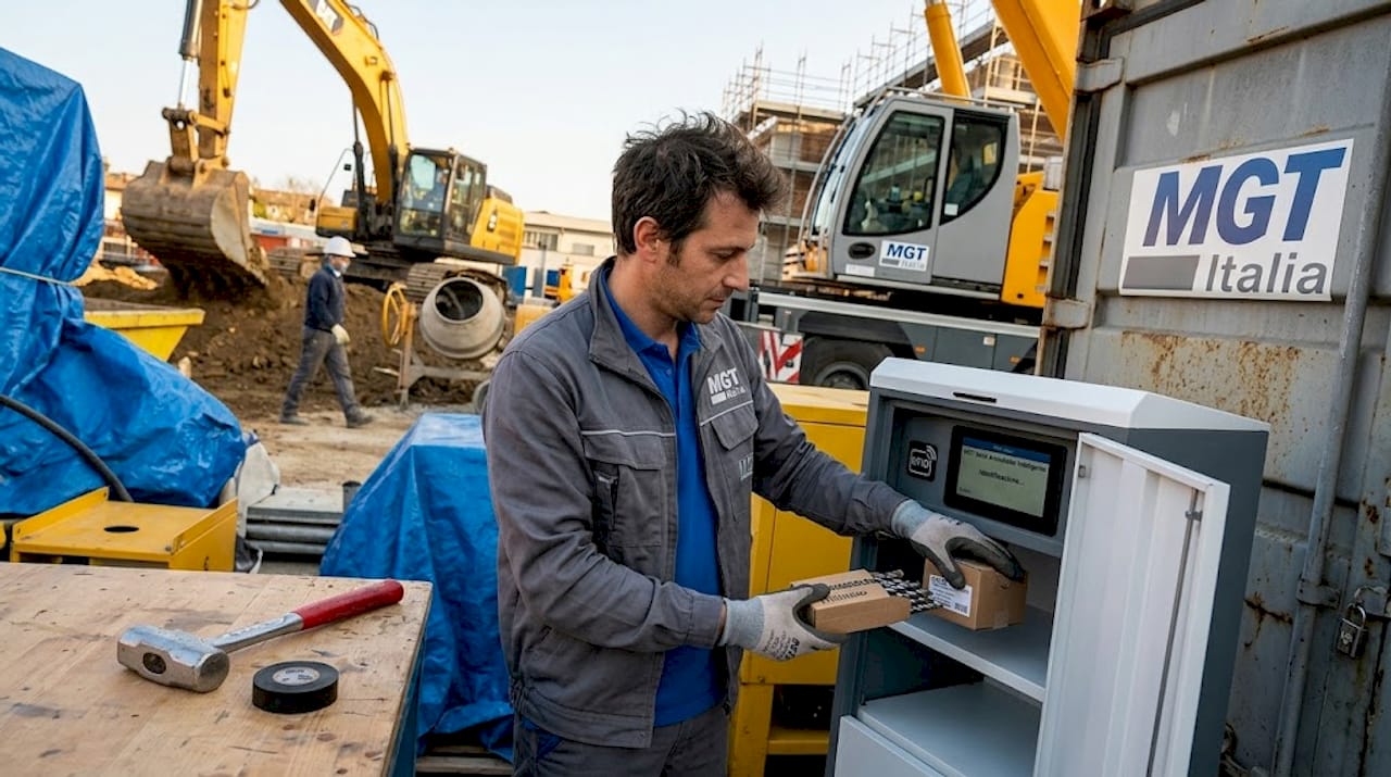 Il tecnico preleva le punte da trapano dall’armadietto RFID