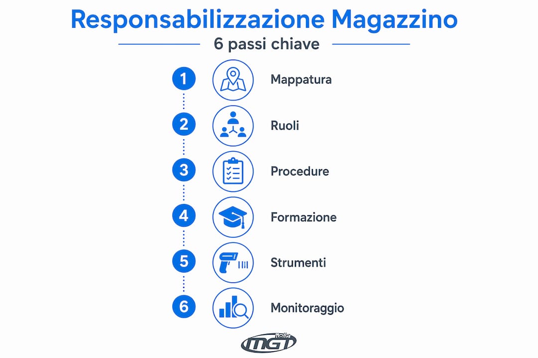 Infografica sulle principali tappe per responsabilizzare il personale di magazzino