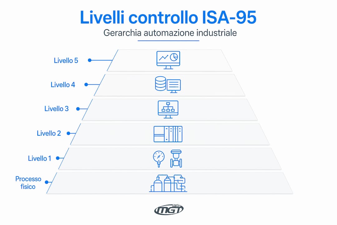 Schema piramidale dei livelli di automazione industriale secondo il modello ISA-95