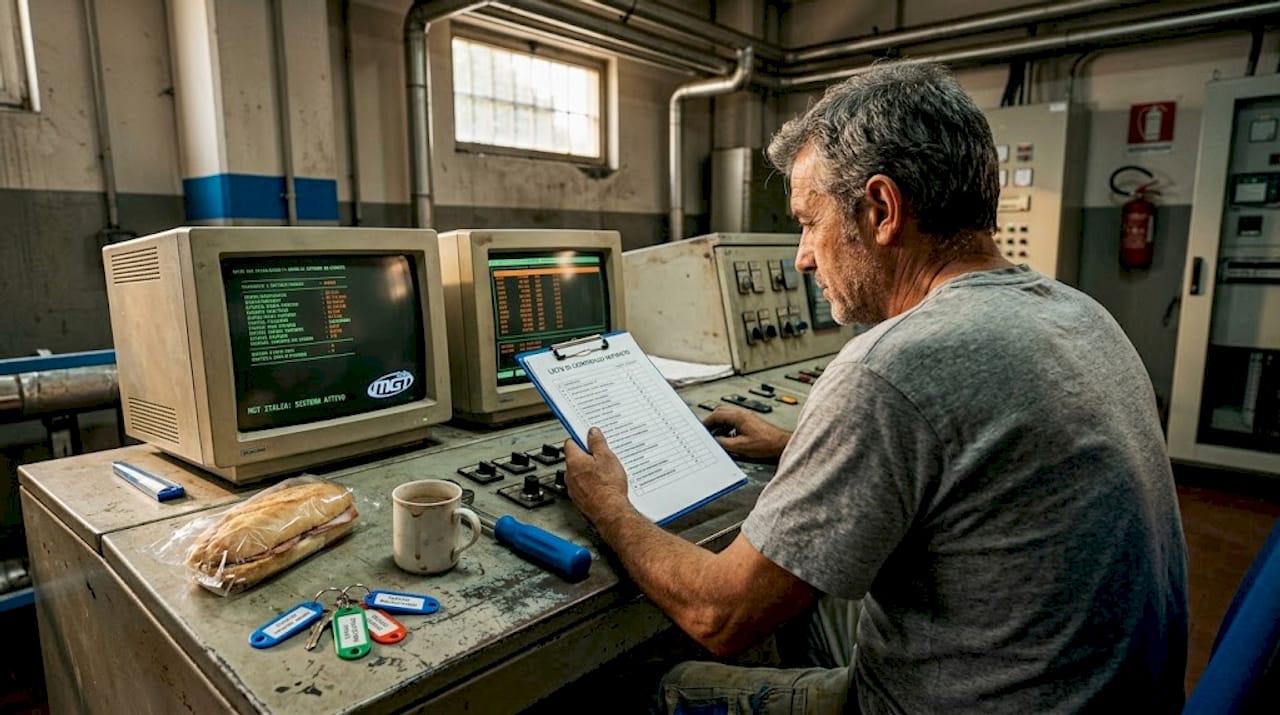 Un tecnico sta controllando gli accessi nella sala di comando dell’impianto.