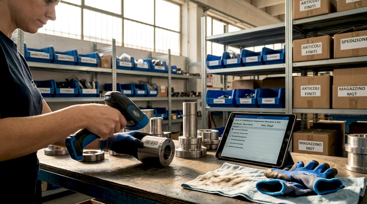 Un tecnico controlla i materiali per garantirne la tracciabilità.
