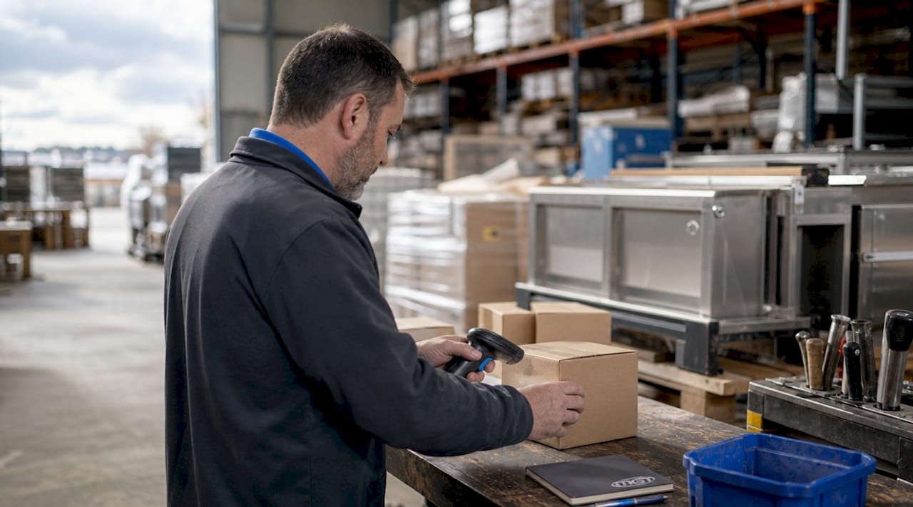 Operai che utilizzano scanner per controllare gli utensili all'interno del reparto produttivo