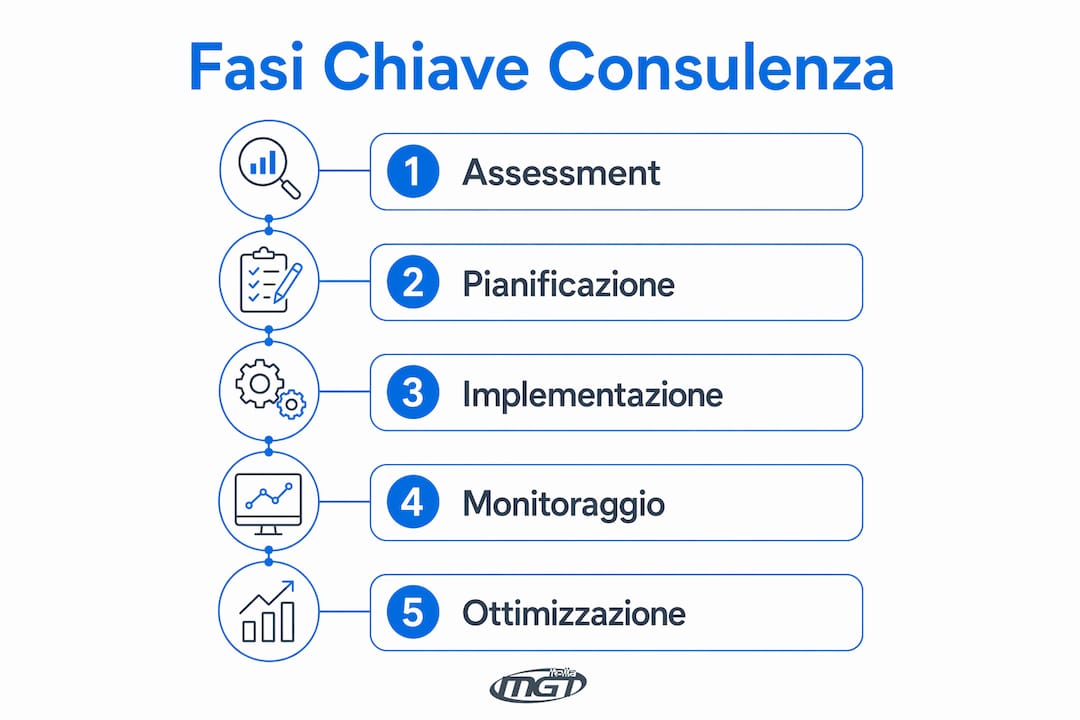 Infografica che illustra le diverse tappe del percorso di consulenza tecnologica