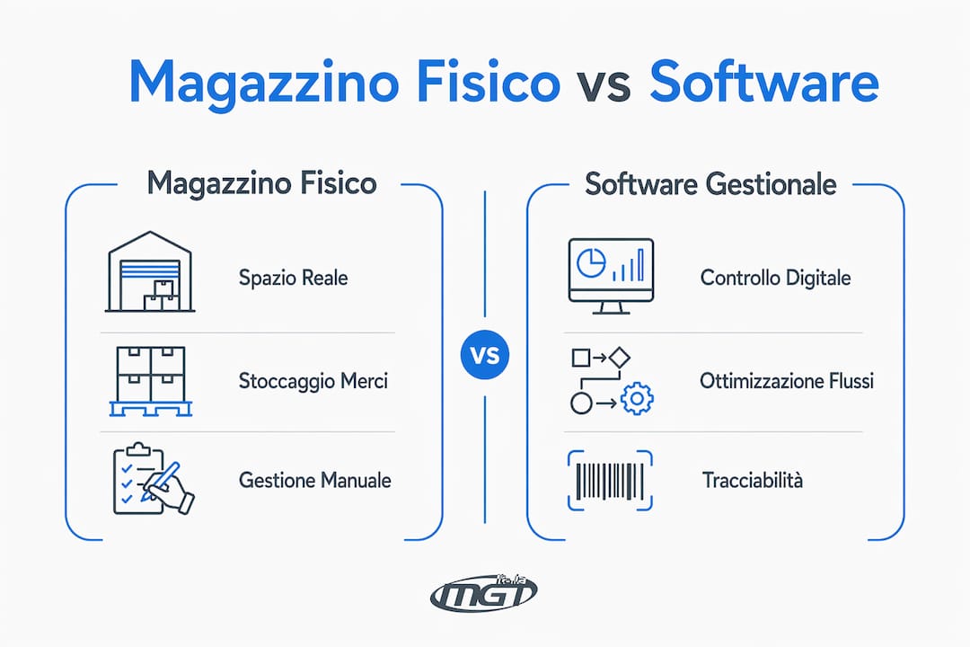 Infografica: confronto tra gestione tradizionale del magazzino e soluzioni digitali