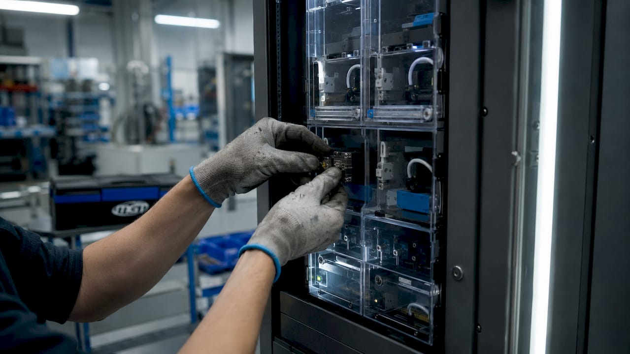 Mani che interagiscono con un distributore automatico intelligente dotato di tecnologia di riconoscimento visivo