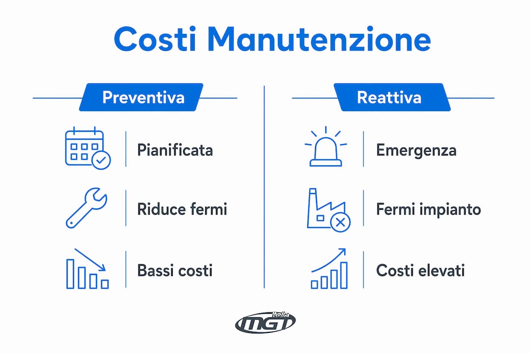 Infografica sui costi della manutenzione preventiva rispetto a quella correttiva