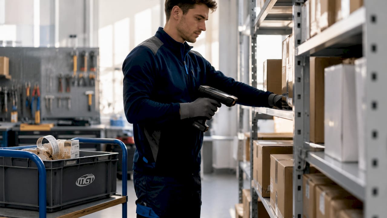 L’addetto al magazzino utilizza il lettore barcode per registrare i prelievi della merce.