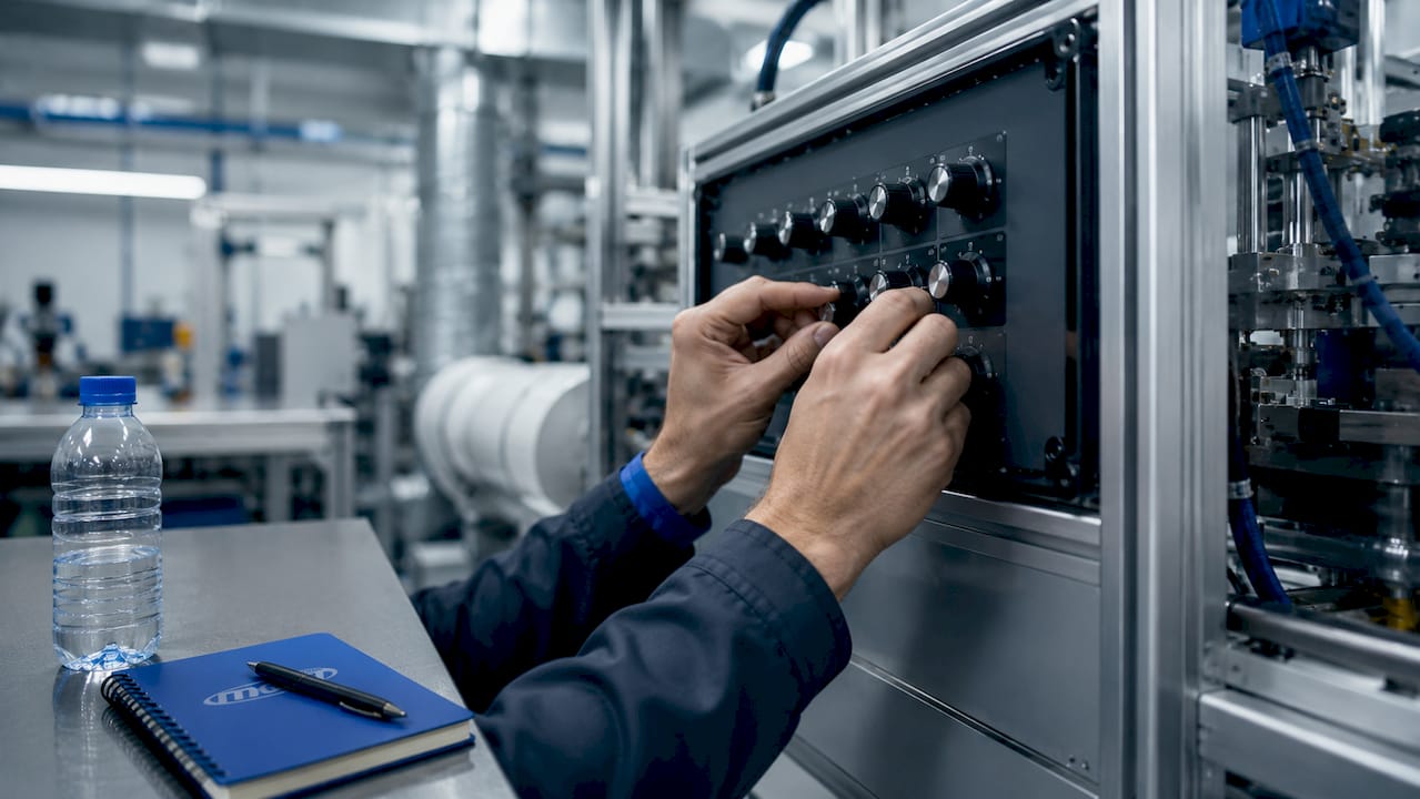 Un tecnico sta regolando i comandi energetici sul pannello di un modulo.