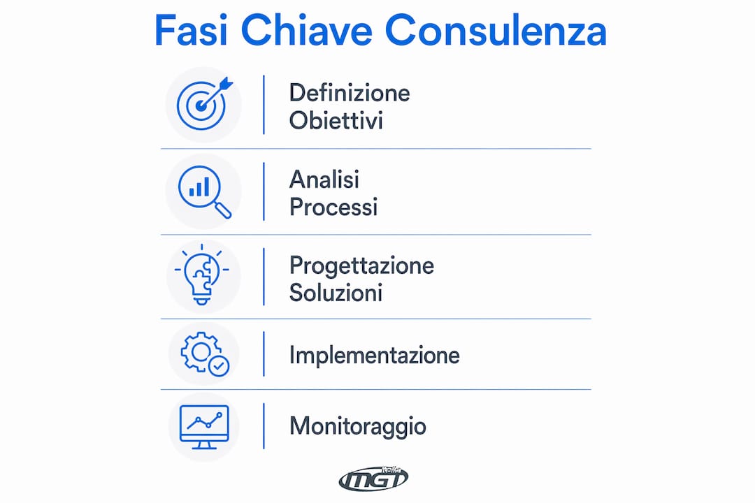 Infografica che illustra le principali tappe della consulenza nella gestione dei materiali