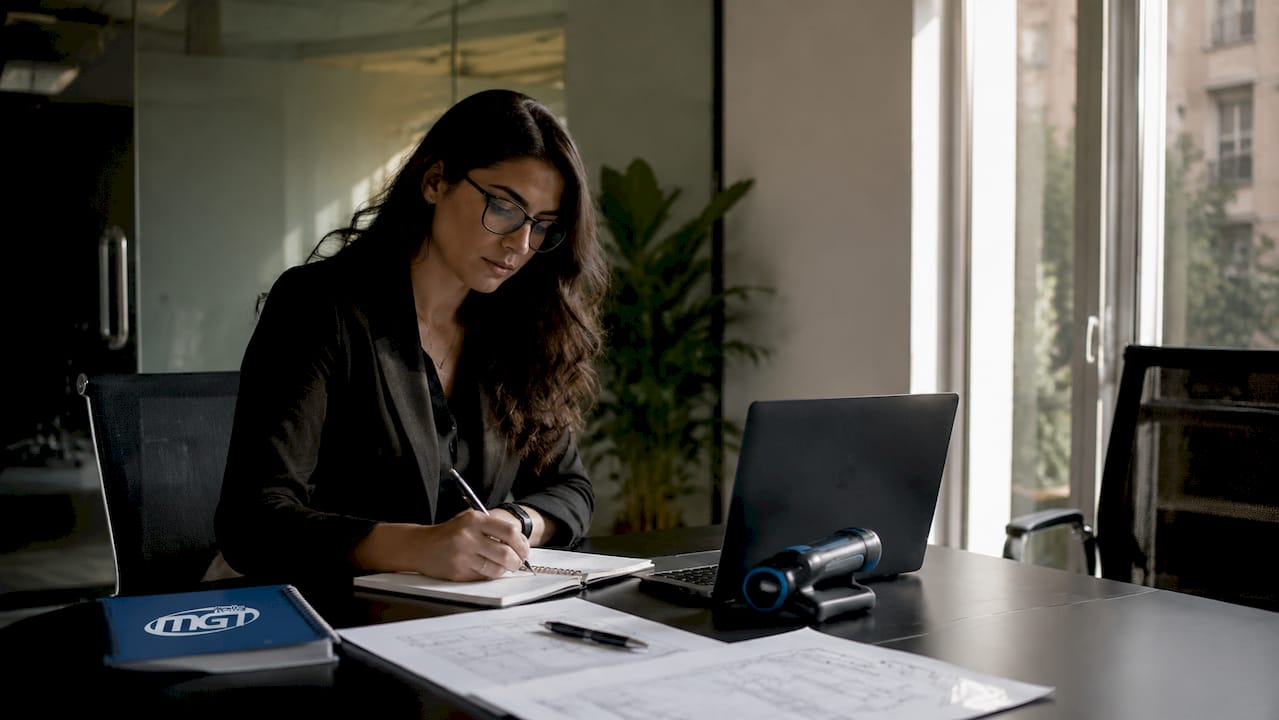 Un esperto di sicurezza registra i dati relativi alla tracciabilità mentre lavora in ufficio.