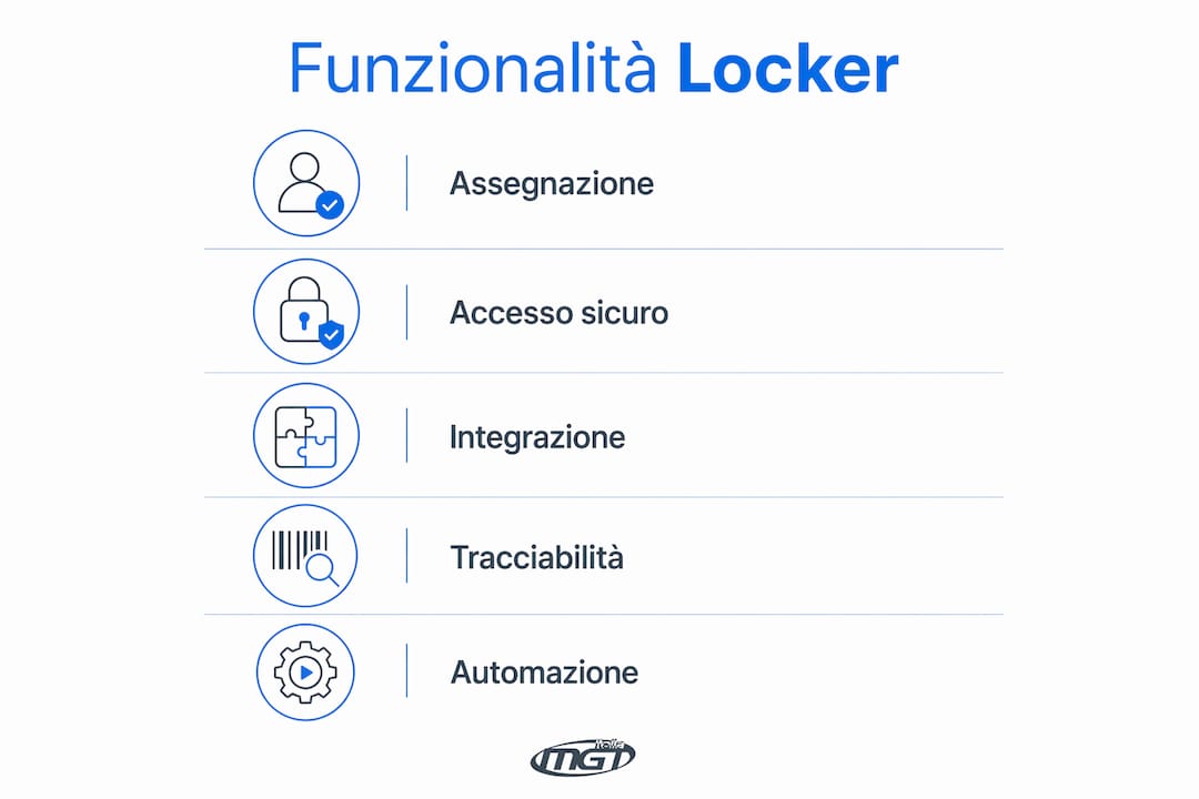 Infografica sulle principali funzionalità avanzate dei locker aziendali: tutte le fasi spiegate