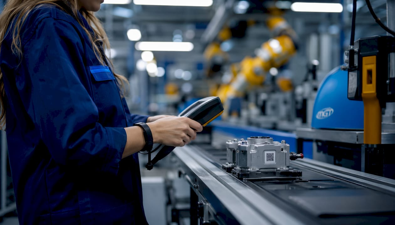 Le mani che esaminano l’etichetta di un componente automobilistico
