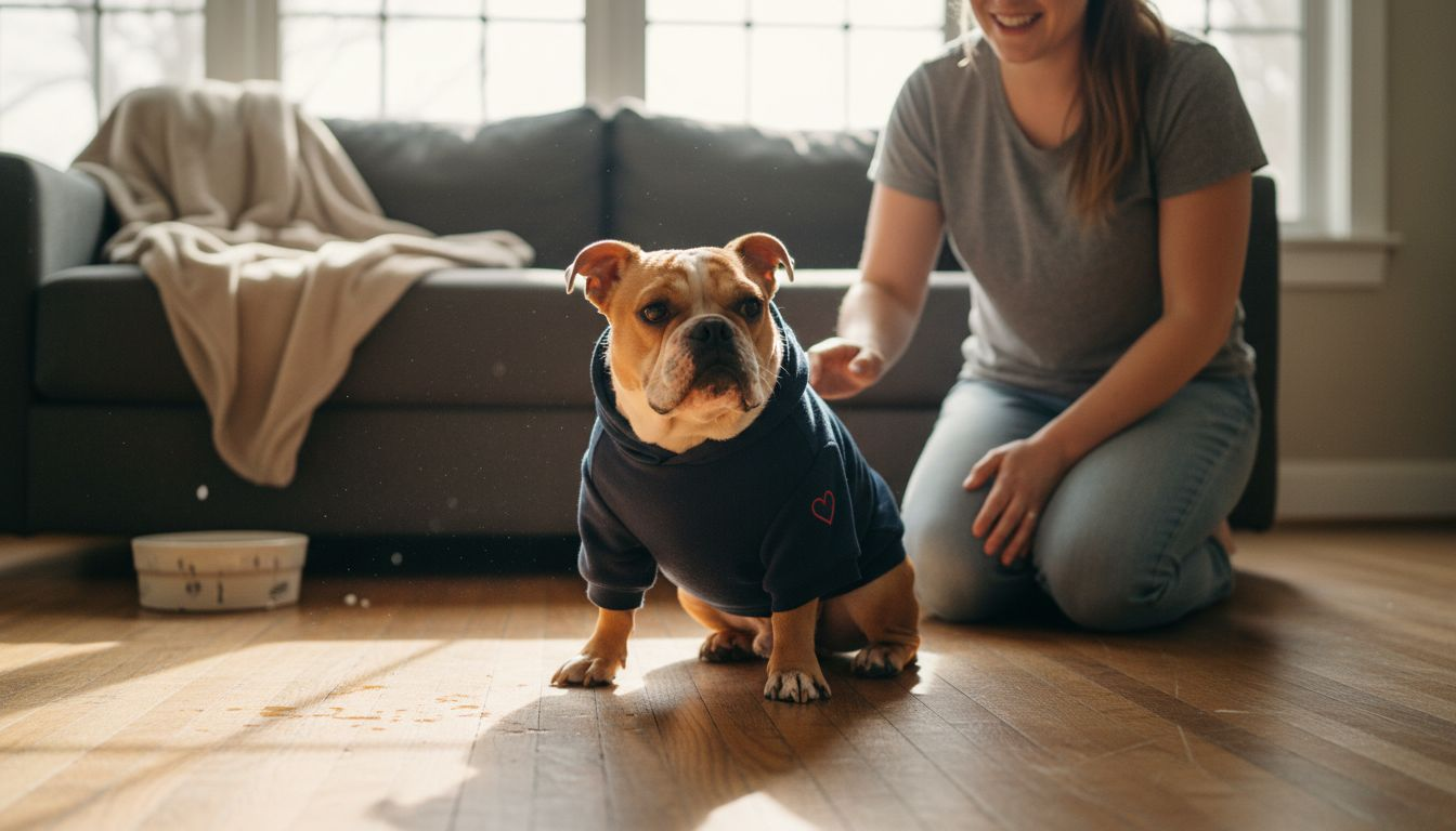 Dog testing hoodie for comfort and fit