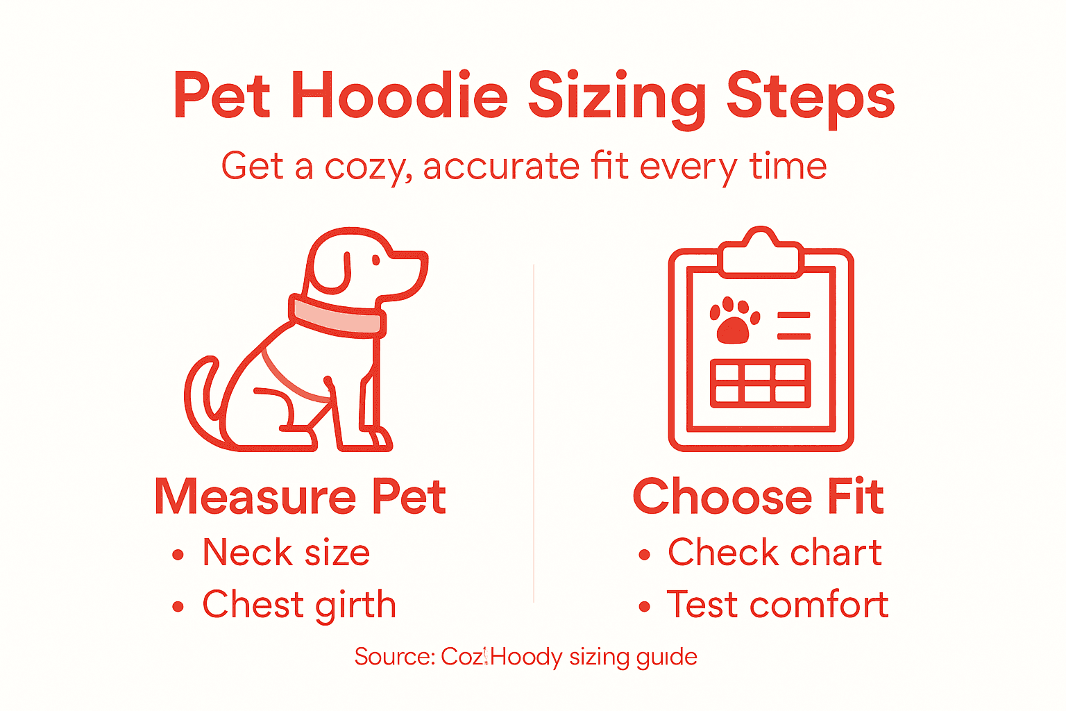 Infographic of pet hoodie sizing steps