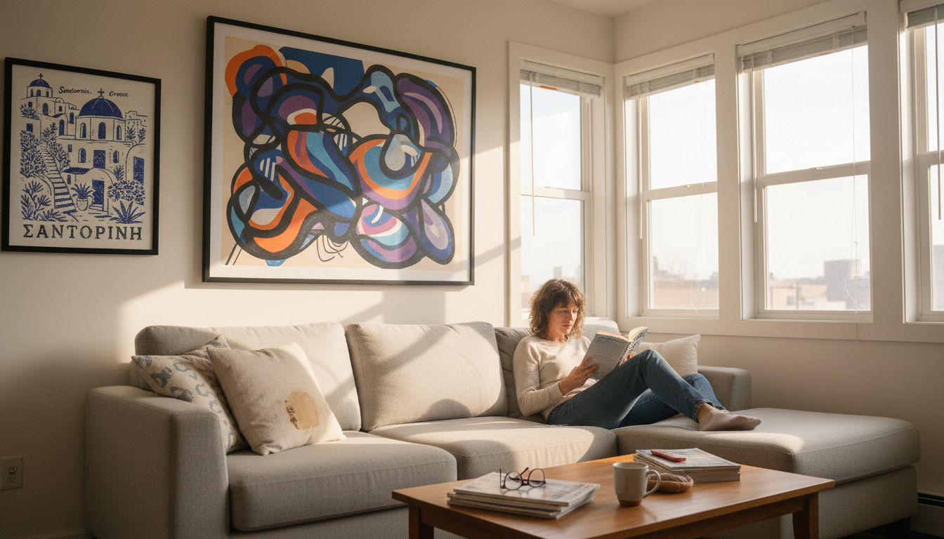 Abstract artwork transforming stylish apartment space