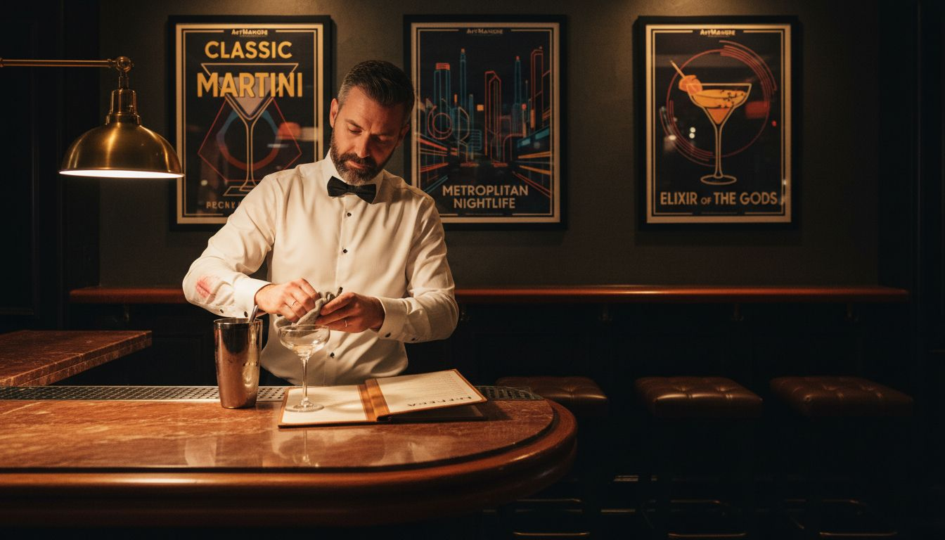 Bartender and retro cocktail lounge artwork