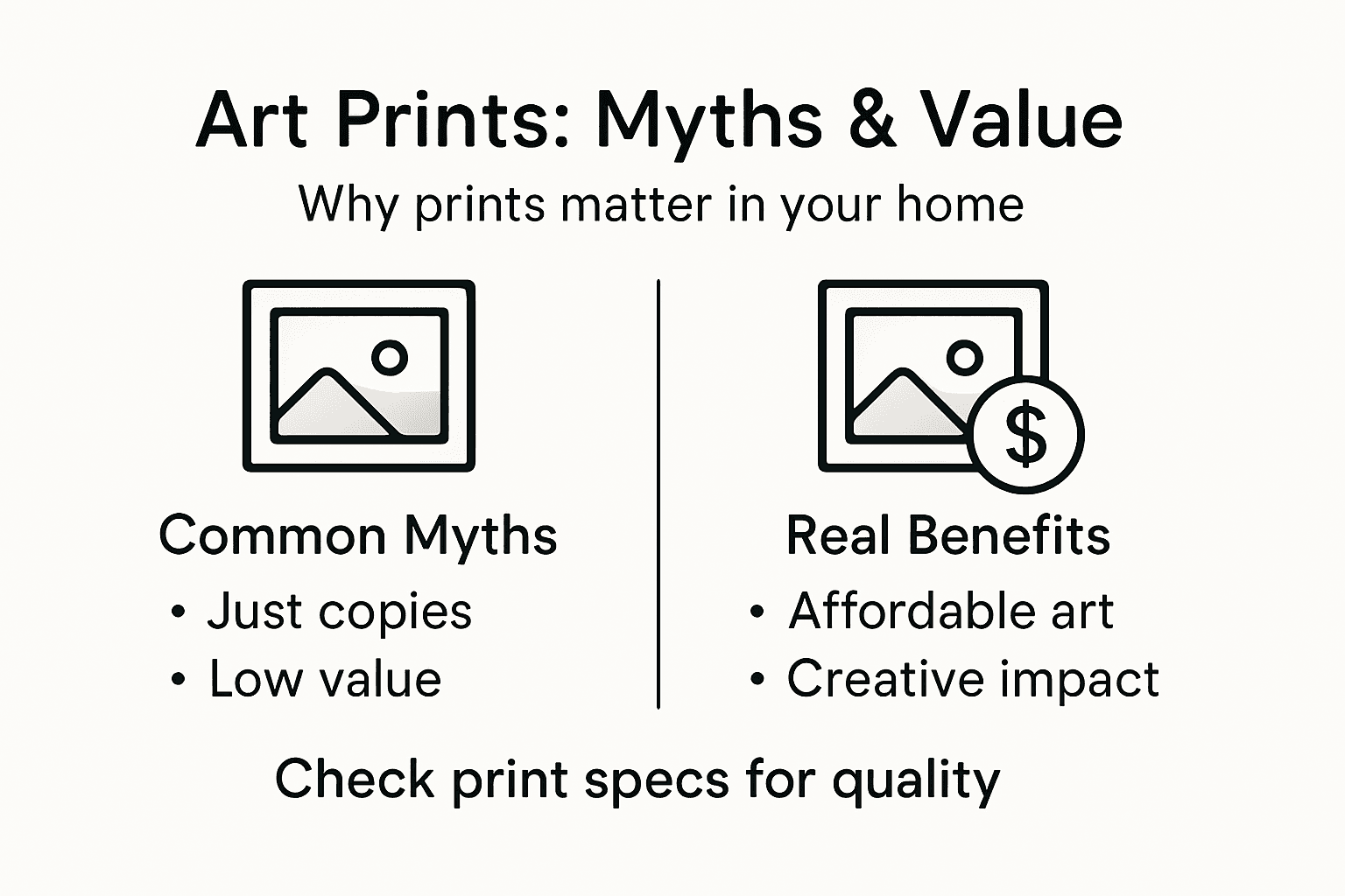 Infographic showing myths and benefits of art prints