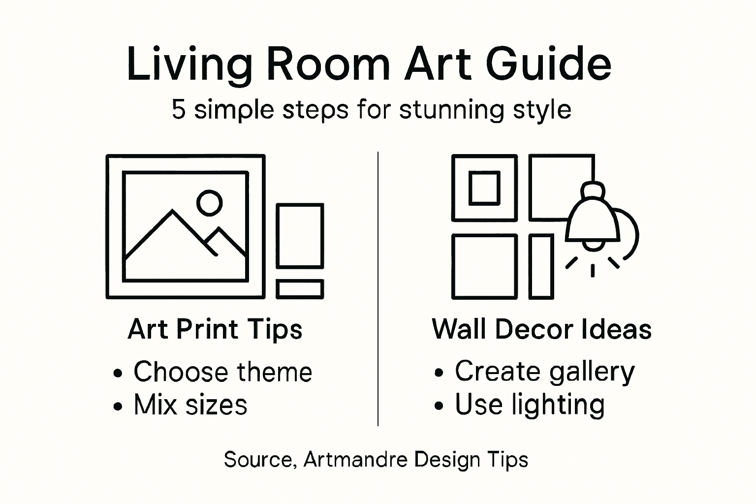 Infographic showing living room art steps