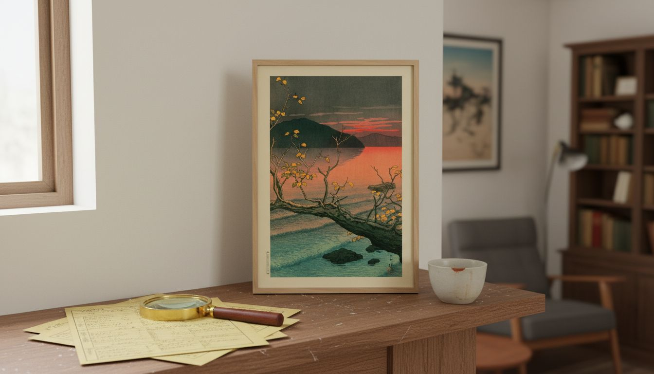 Close-up of Hasui print with collector’s details