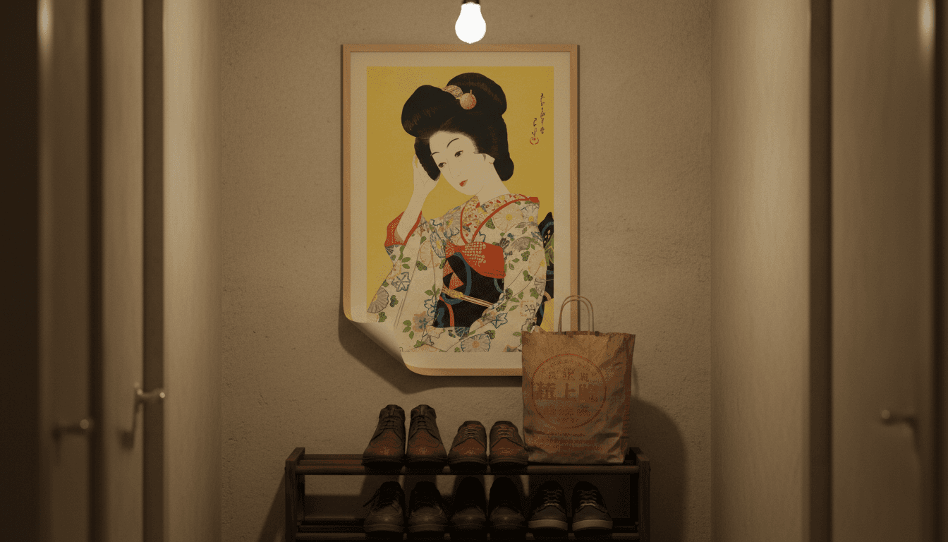Japanese manner poster in vintage hallway