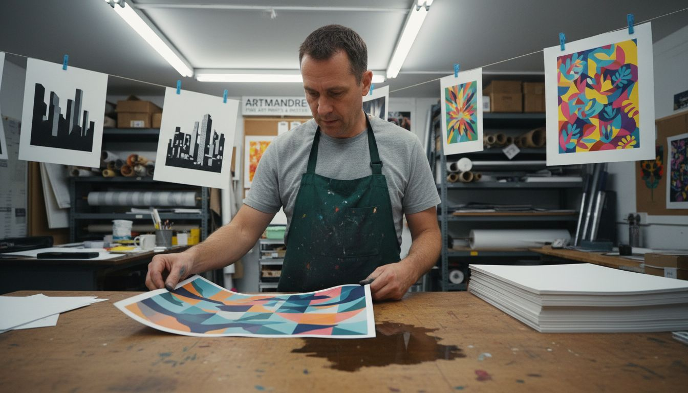 Technician handling poster and print materials