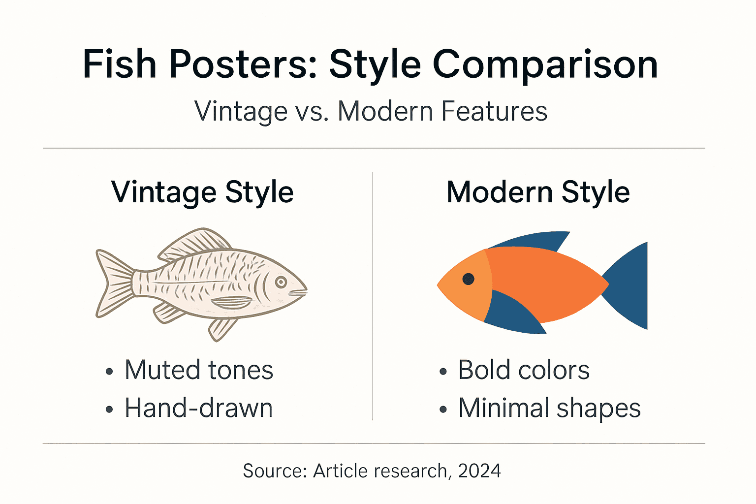 Infographic comparing vintage and modern fish poster styles