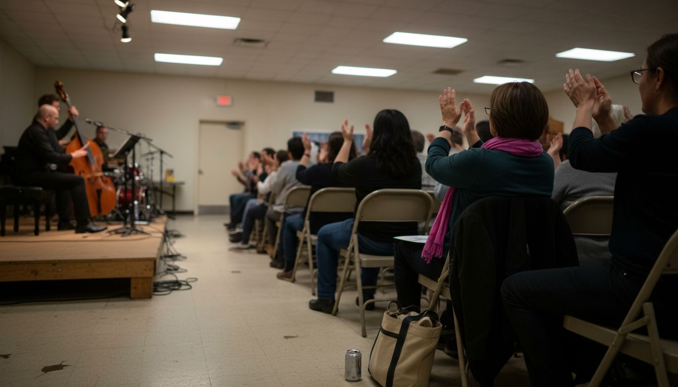 Audience at live music event applauding performers