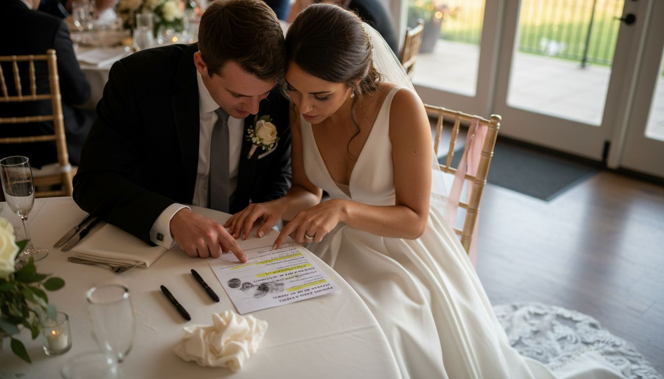 Couple planning wedding music timeline