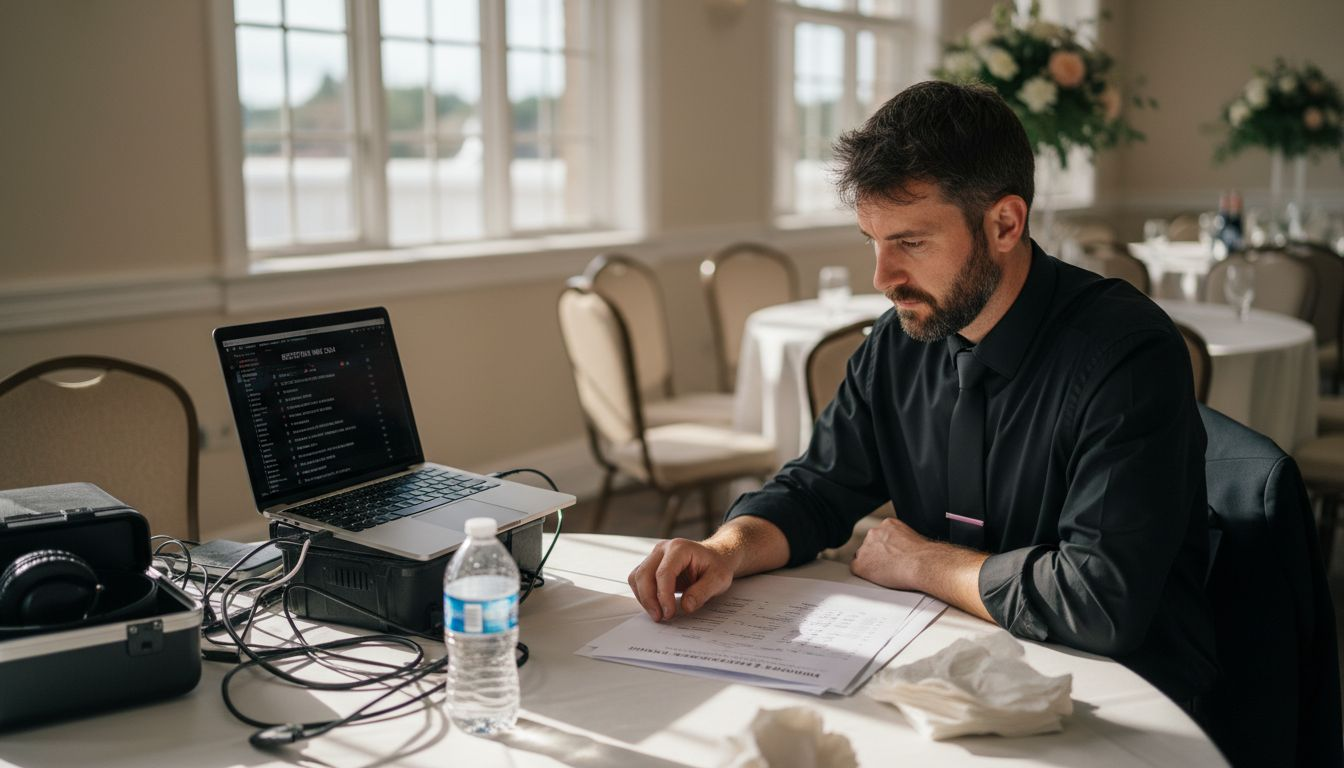 Wedding DJ planning timeline in banquet hall