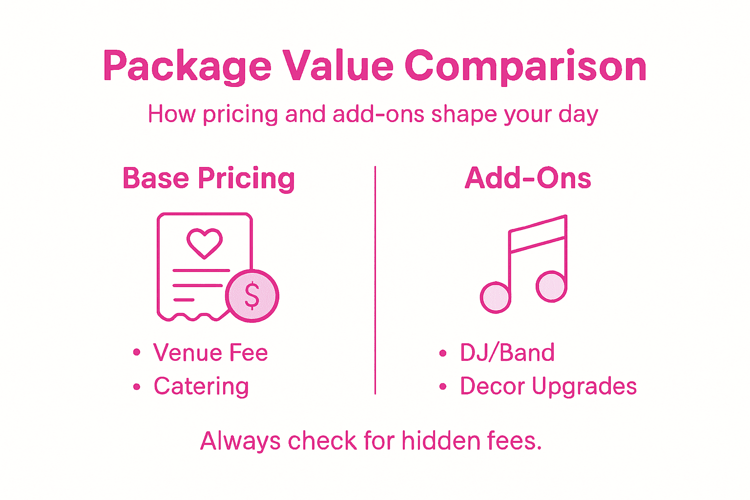 Infographic wedding package pricing and add-ons