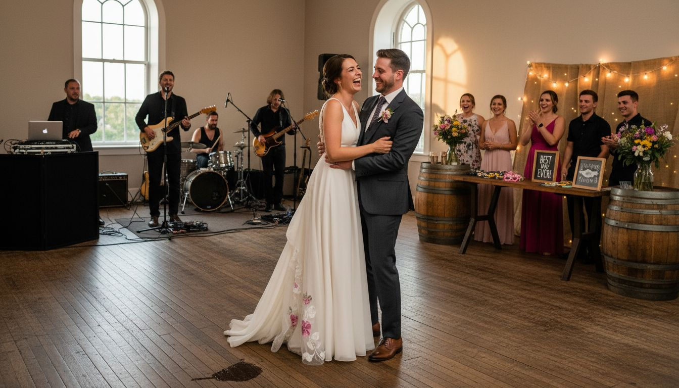Wedding couple enjoying varied reception entertainment