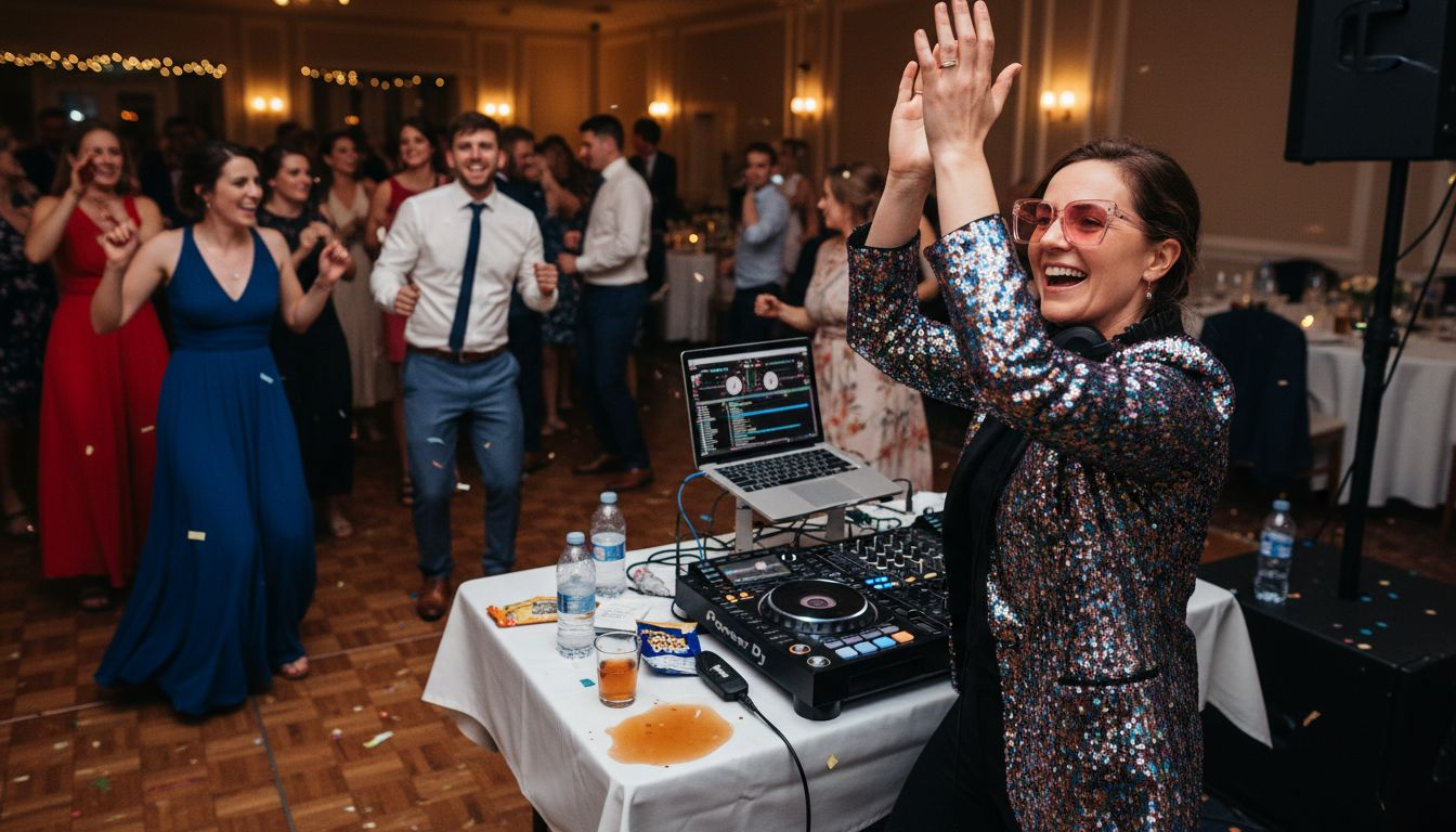 DJ interacting with wedding dance crowd