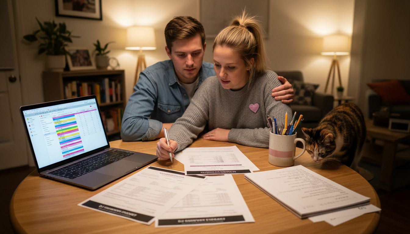 Couple compares DJ package options on table