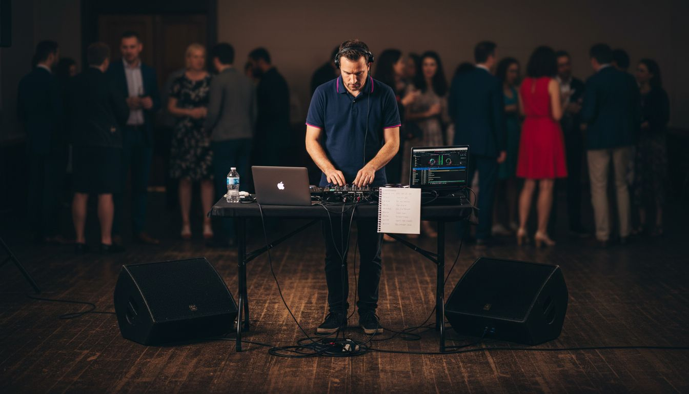 DJ adjusting music at wedding reception