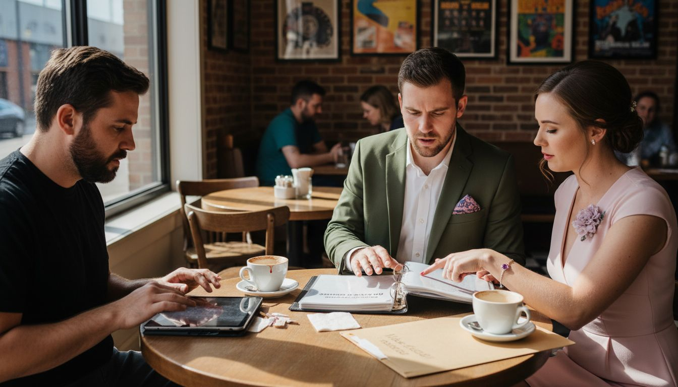 Couple meeting DJ in a café
