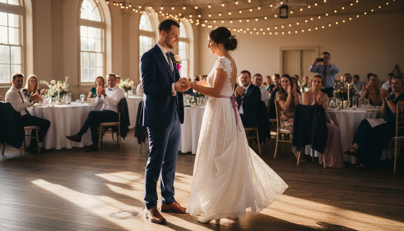 Couple first dance at lively wedding