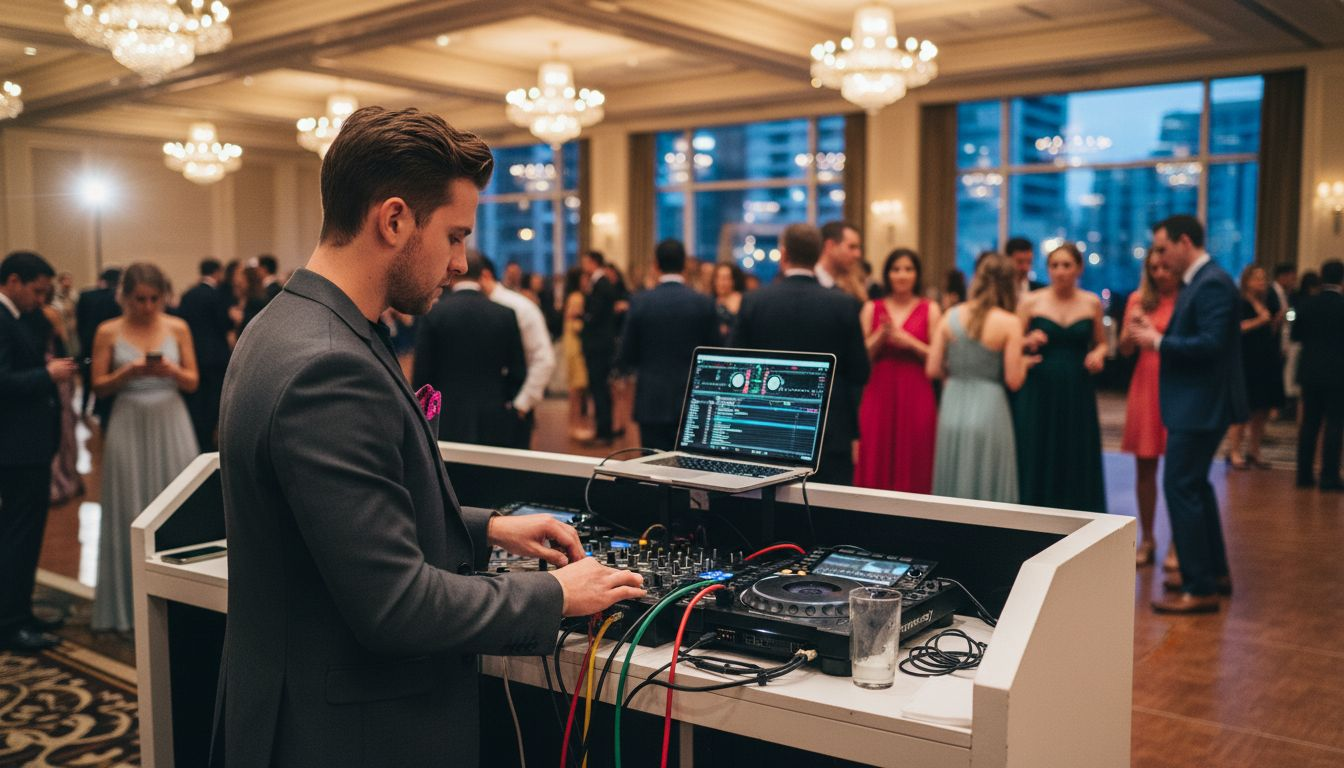 DJ working at a wedding reception dance floor