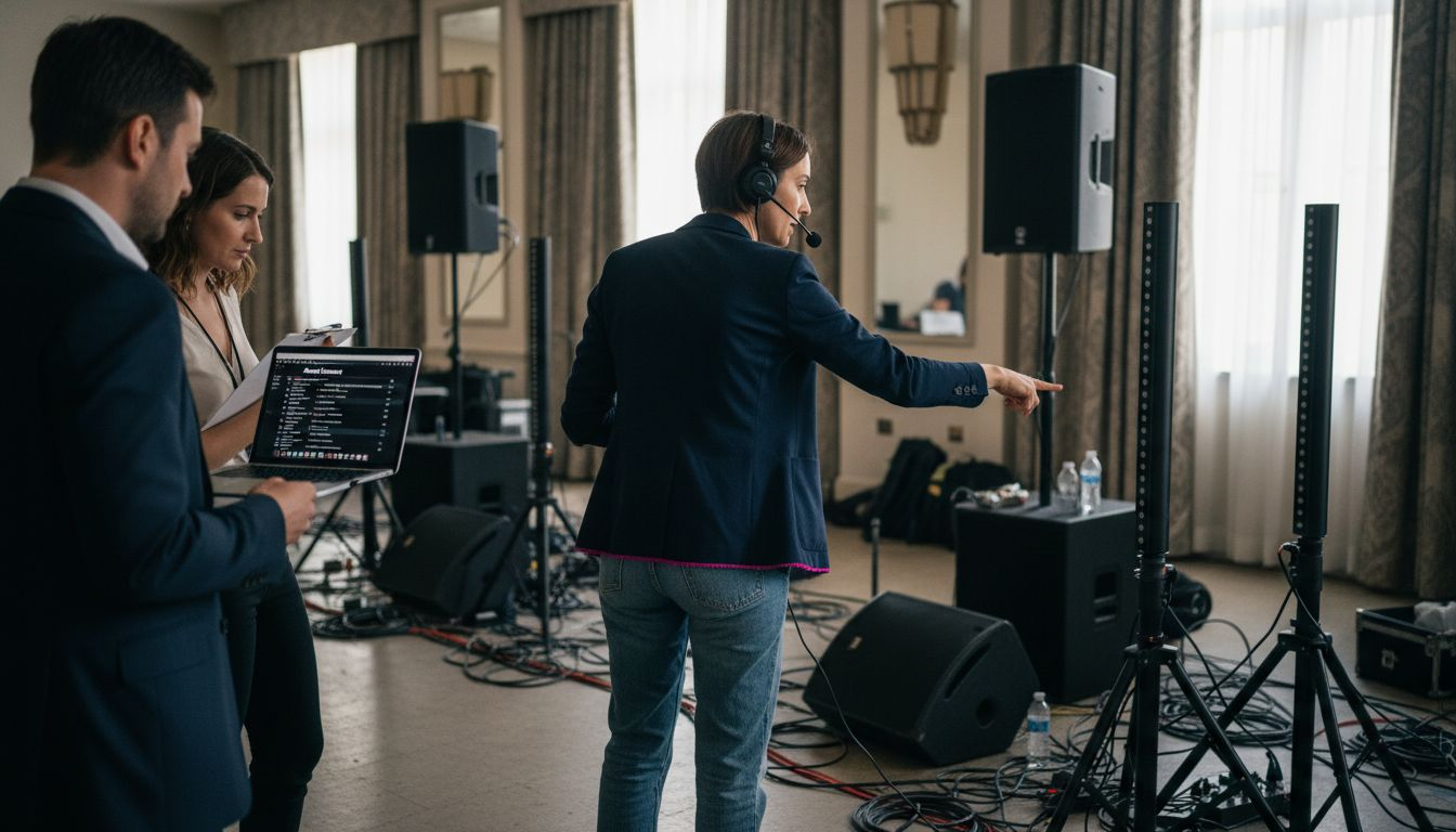 DJ explains equipment to event planners