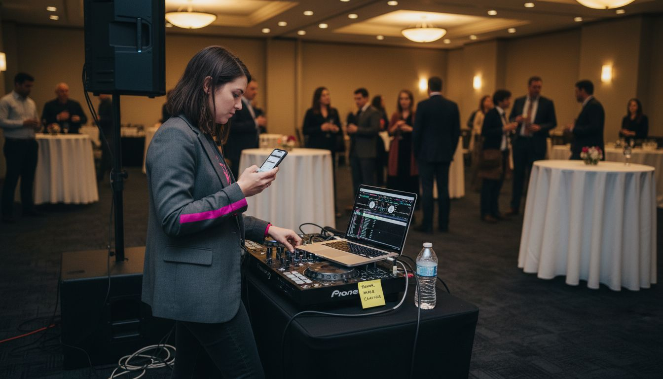 DJ prepping transition during guest mingling