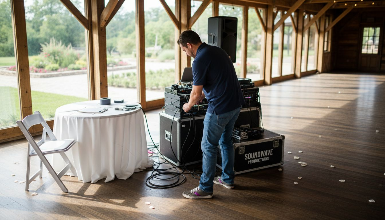 DJ setting up wedding sound system
