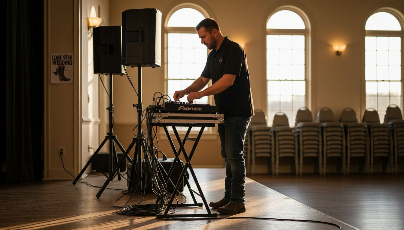 Texas DJ setting up banquet hall stage
