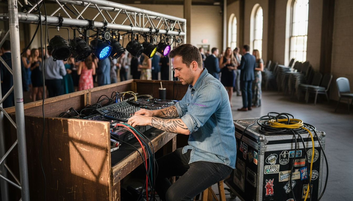 DJ adjusting equipment at Texas event setup