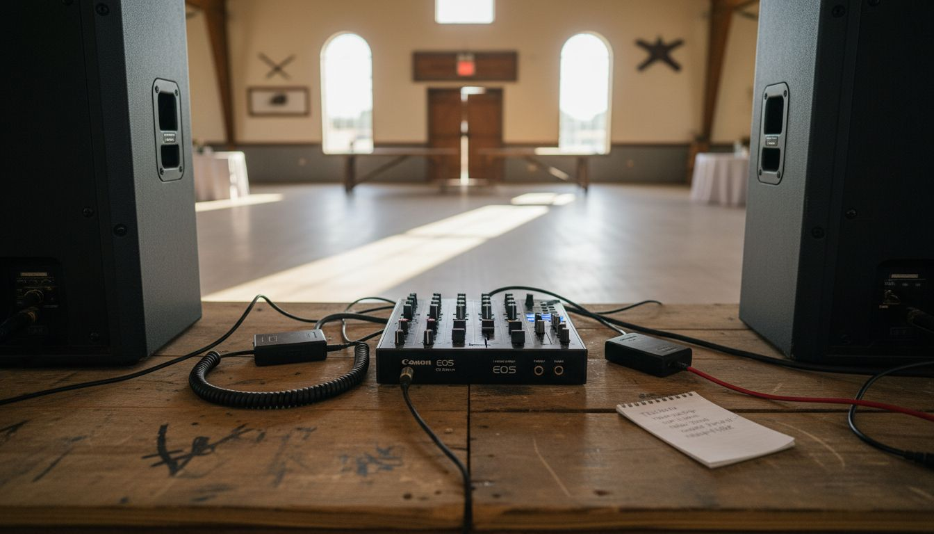 DJ sound system with speakers and mixer