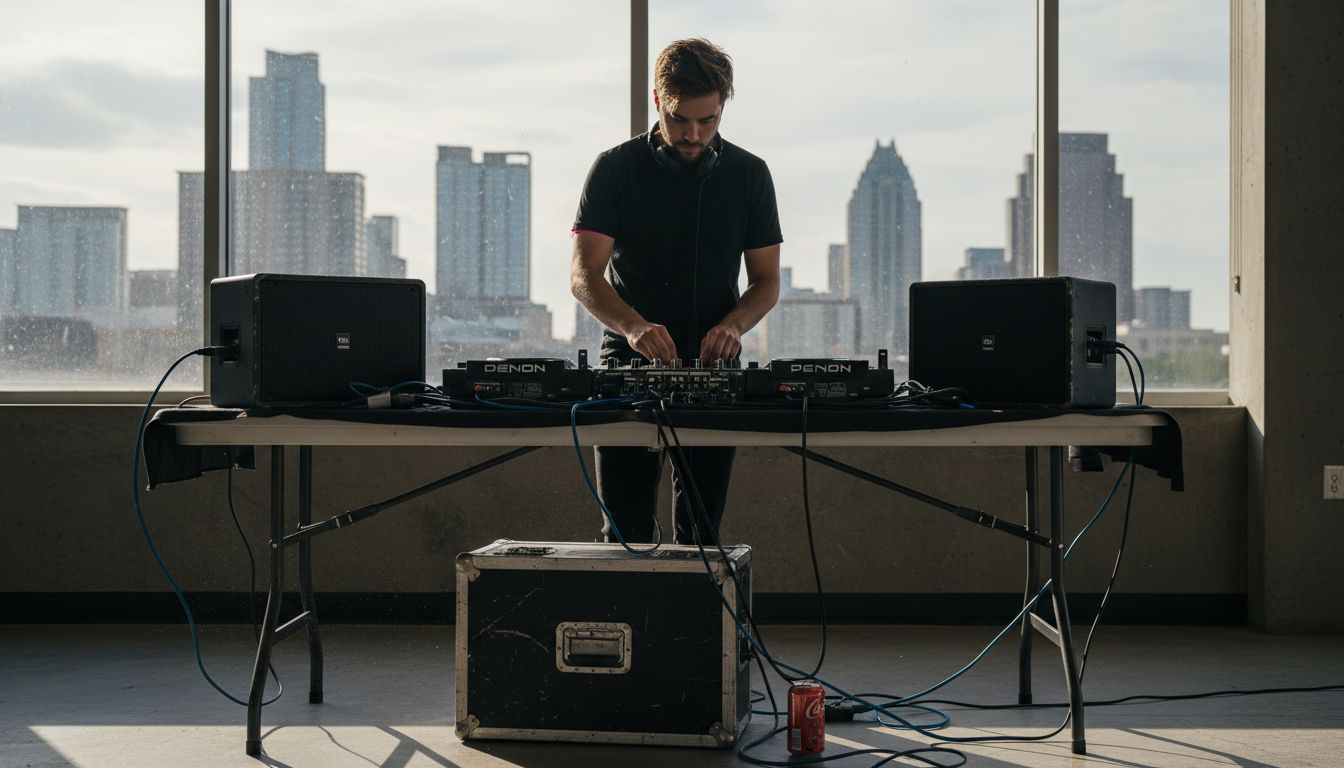 DJ adjusting controller at Austin event setup