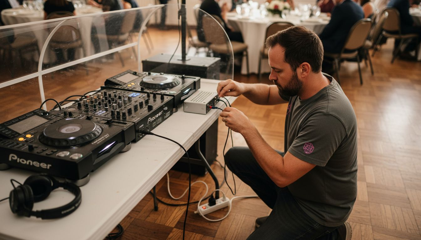 DJ testing backup mixer at event setup