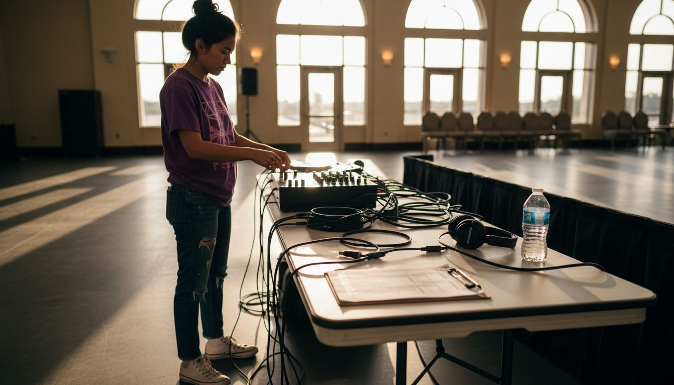 DJ setting up sound equipment at Texas event
